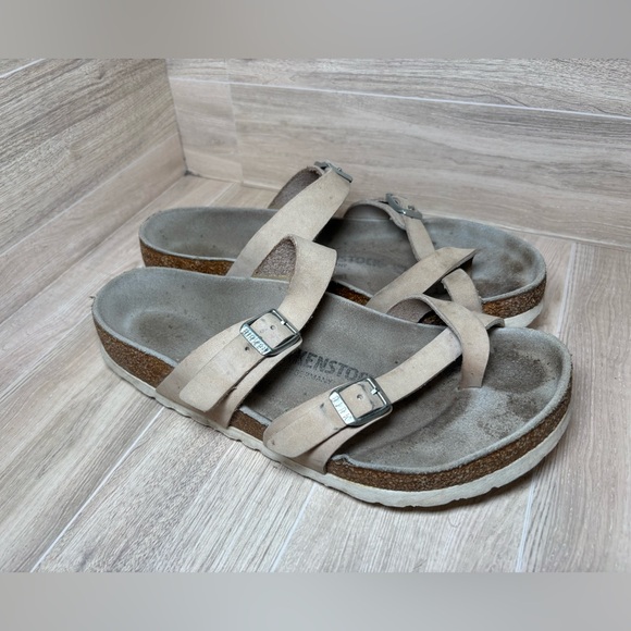 Birkenstock Shoes - Birkenstock Mayari Size 37 Women’s Nubuck Cream Sandals White Sole Regular Width